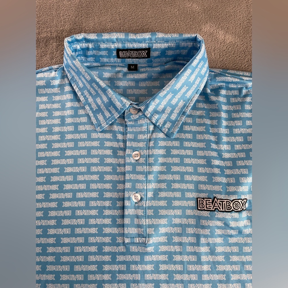 Beatbox Blue Logo All Over Print Short Sleeve Performance Polo Shirt Mens Medium